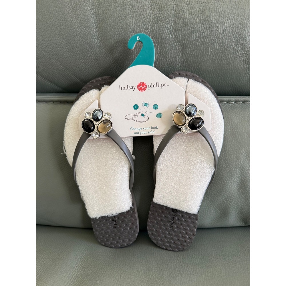 Lindsay Phillips Kelli Gray Flip Flop Sandals Women 5 Interchangeable Snaps NEW